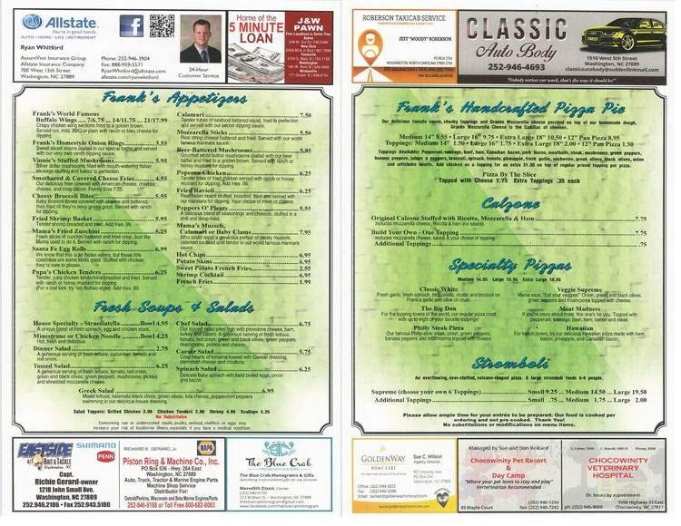 Frank's Pizza Italian - Washington, NC menu_pic