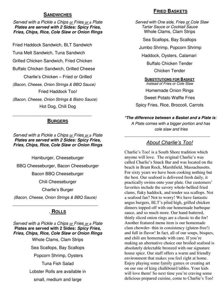 Charlie's Too - Pembroke, MA menu_pic