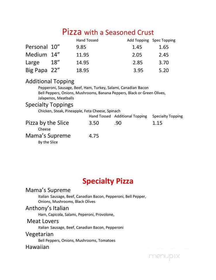 Mama Sherry's Pizza, Wings & Things - Destin, FL menu_pic