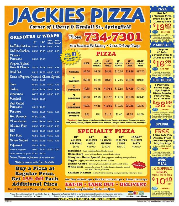 Jackies Pizza - Springfield, MA menu_pic