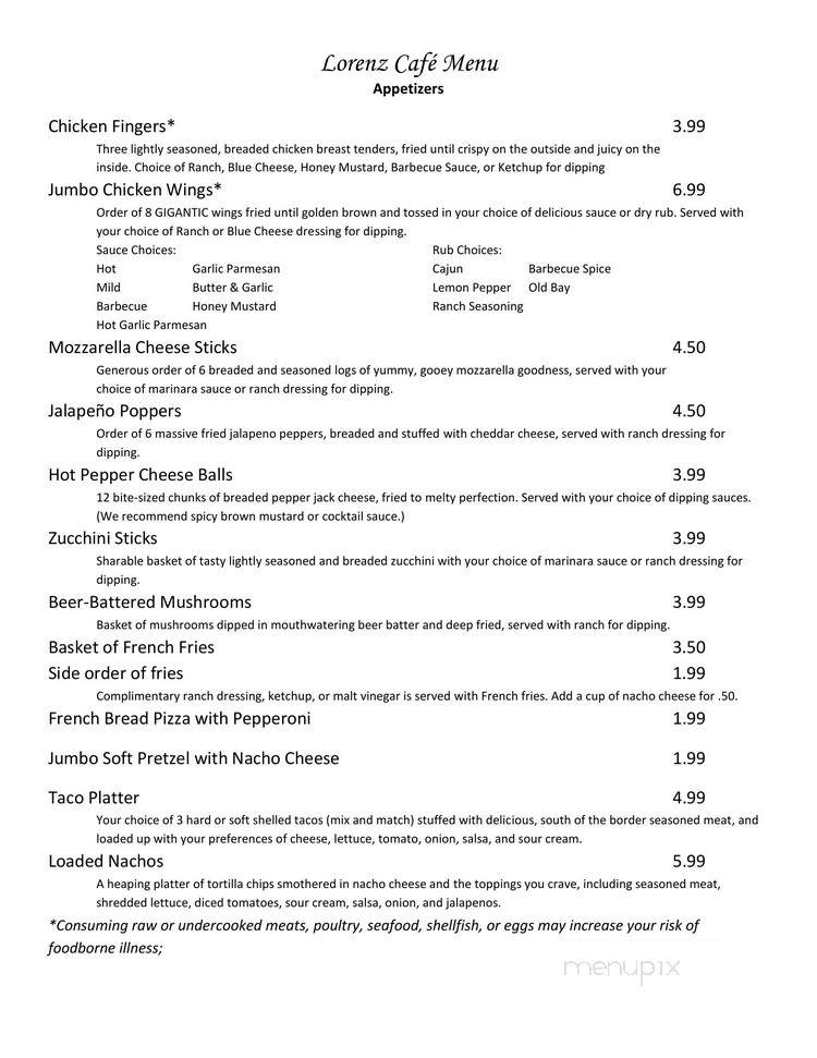 Lorenz Cafe - Pittsburgh, PA menu_pic
