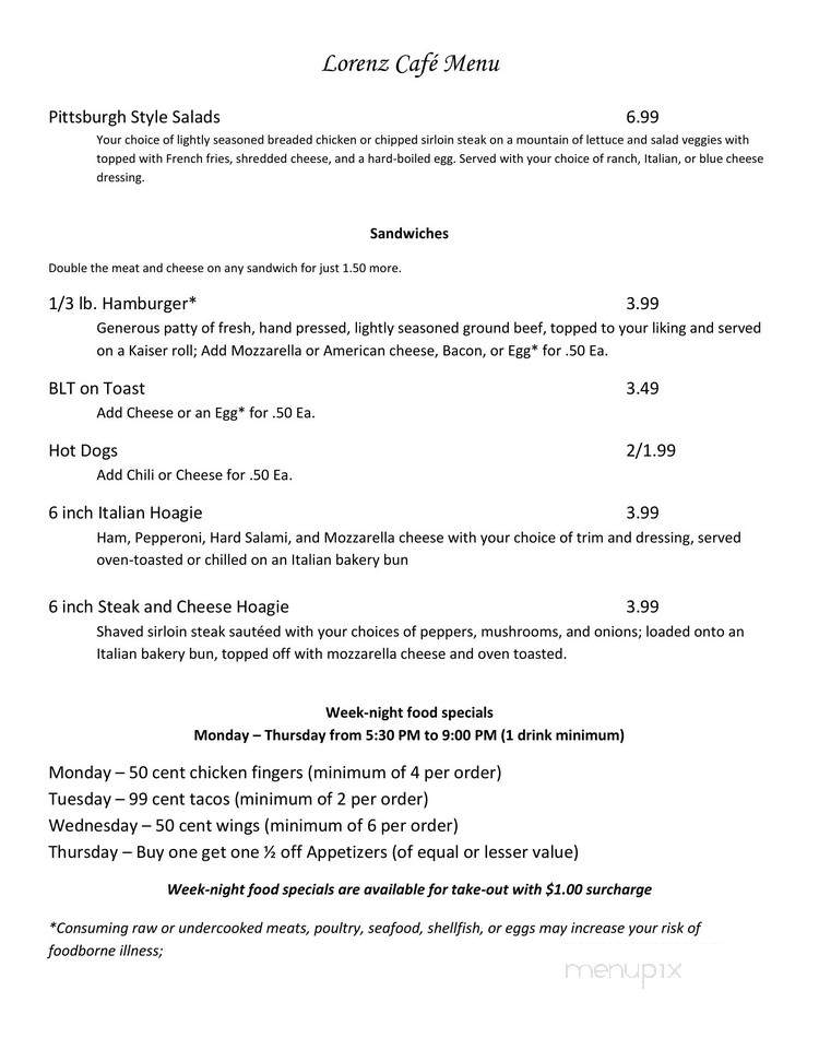 Lorenz Cafe - Pittsburgh, PA menu_pic
