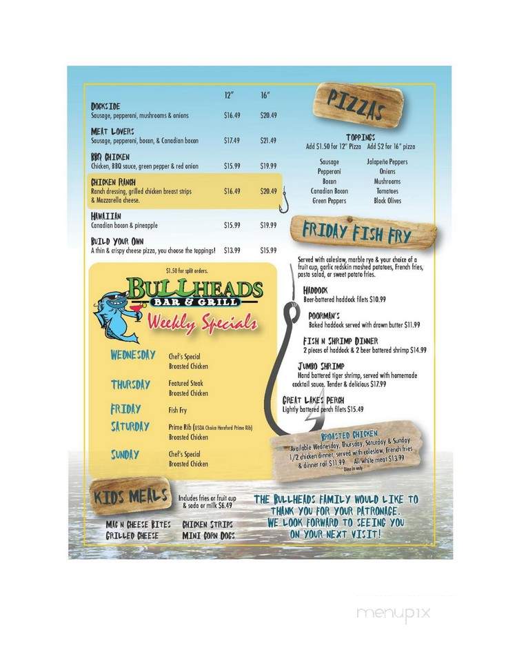 Bullhead's Bar & Grill - Stevens Point, WI menu_pic
