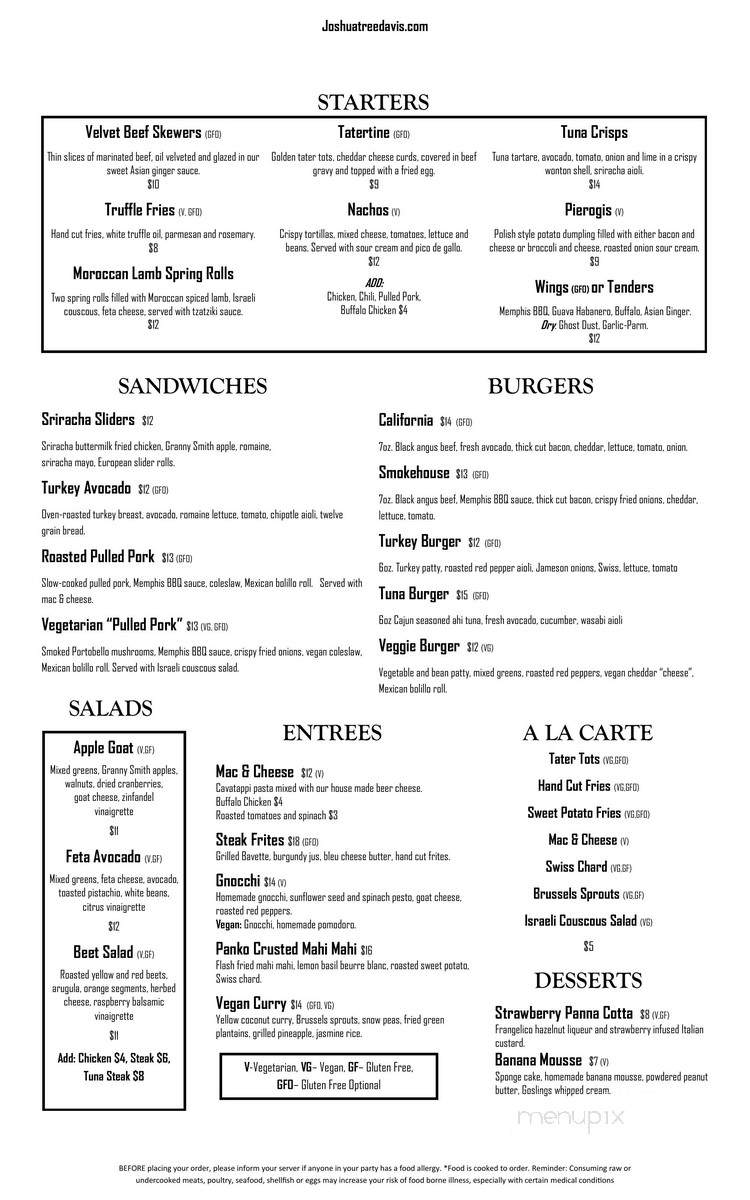 Joshua Tree Bar & Grill - Somerville, MA menu_pic