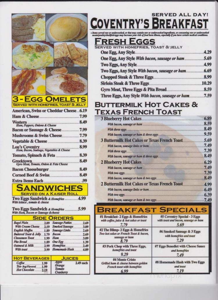 Online Menu of Coventry Diner  Akron OH