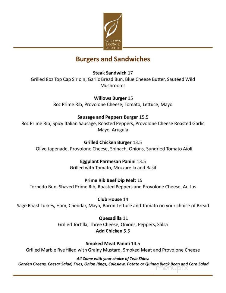 The Willows Dining Room & Lounge - Corman Park No 344, SK menu_pic