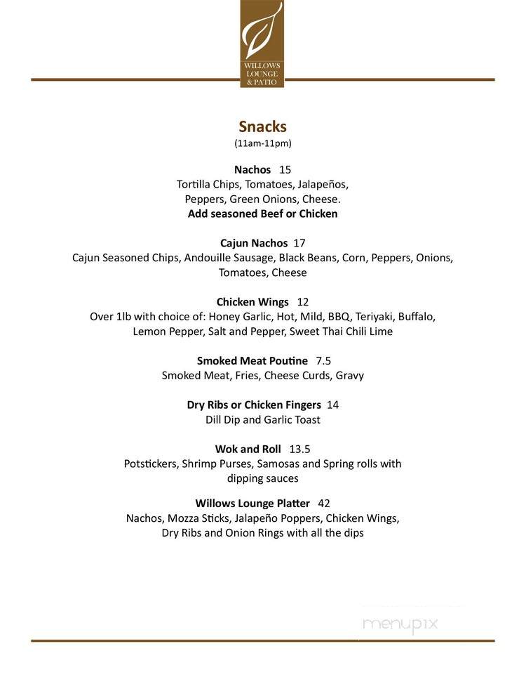 The Willows Dining Room & Lounge - Corman Park No 344, SK menu_pic