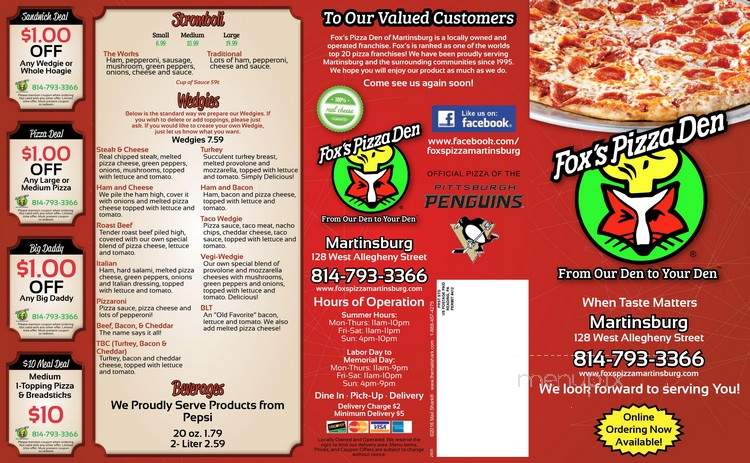 Fox's Pizza Den - Martinsburg, PA