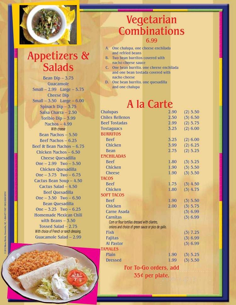 Menu of Los Toribio's in Henderson, KY 42420