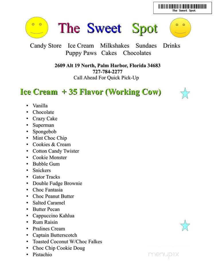 The Sweet Spot - Palm Harbor, FL menu_pic