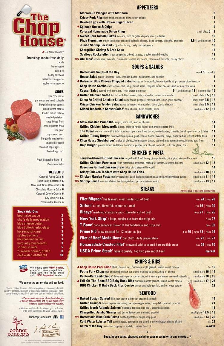 Chop House - Kodak, TN menu_pic