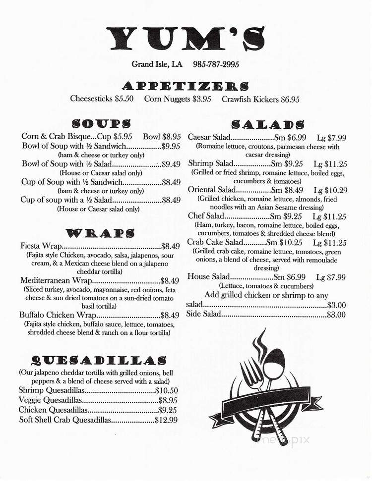 Yum's Cafe - Grand Isle, LA menu_pic