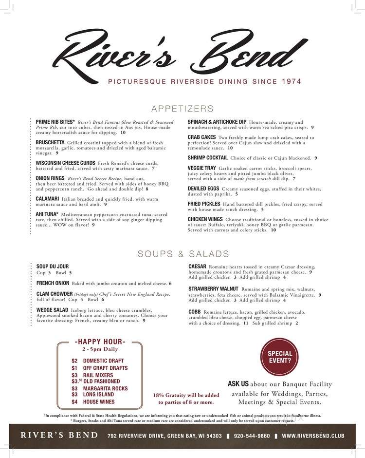 River's Bend Steak & Seafood - Green Bay, WI menu_pic