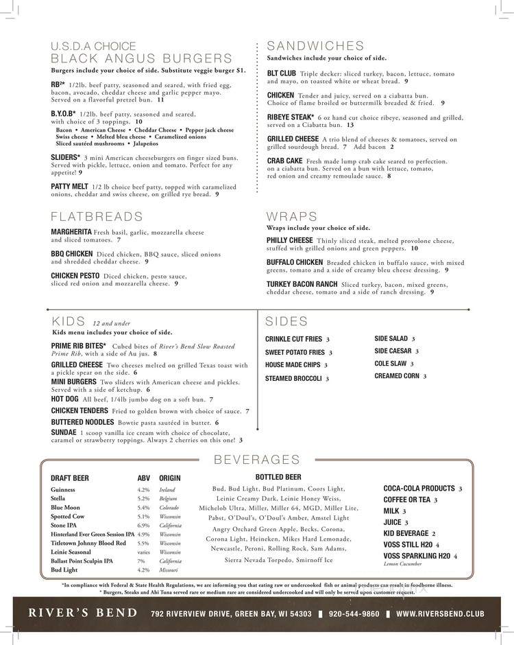 River's Bend Steak & Seafood - Green Bay, WI menu_pic