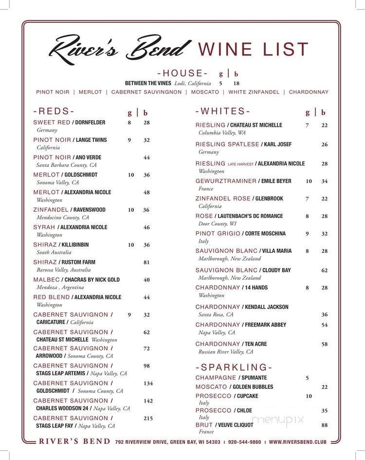 River's Bend Steak & Seafood - Green Bay, WI menu_pic