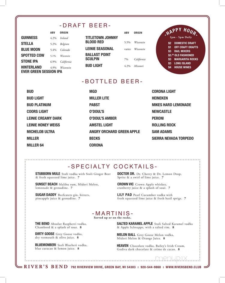 River's Bend Steak & Seafood - Green Bay, WI menu_pic