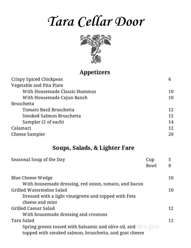 Tara Winery - Athens, TX menu_pic
