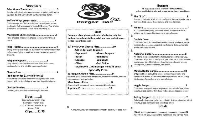 8oz Burger Bar - Bossier City, LA menu_pic