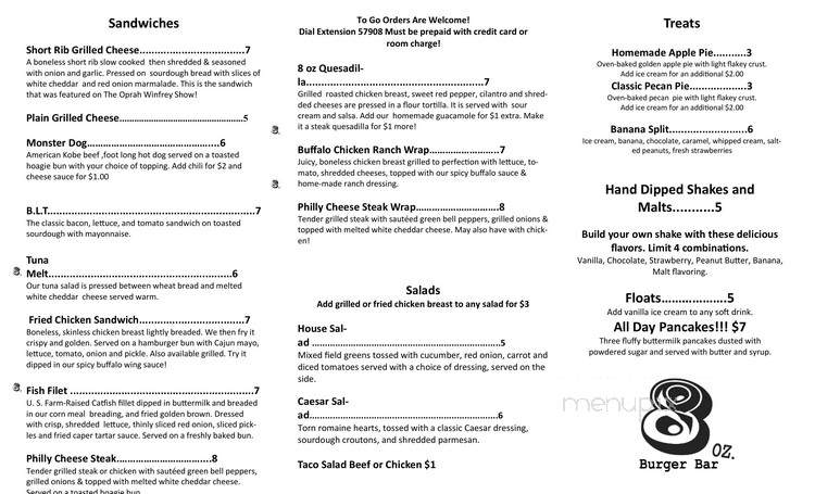 8oz Burger Bar - Bossier City, LA menu_pic