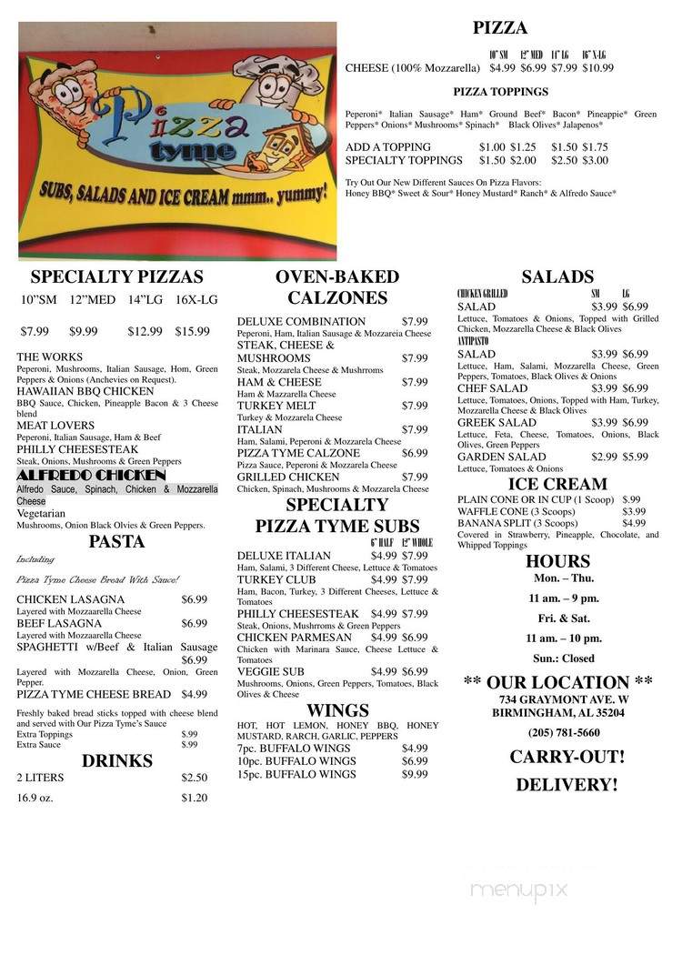 Pizza Tyme - Birmingham, AL menu_pic