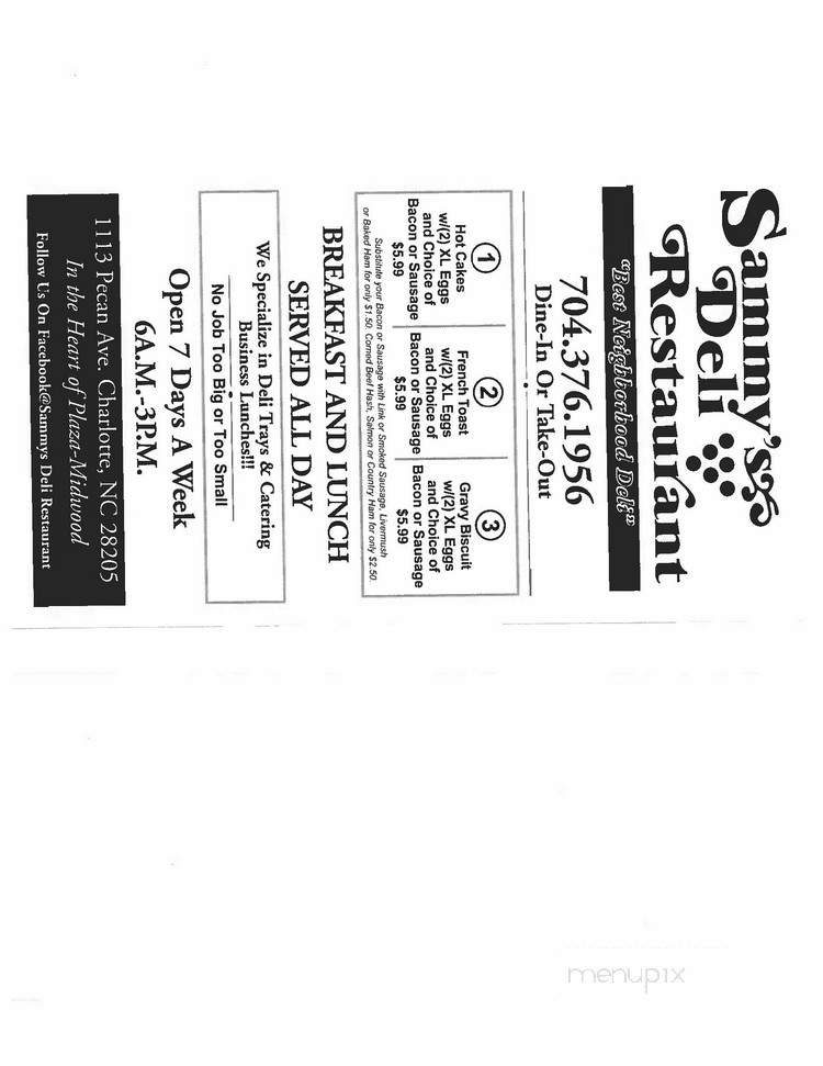 Sammy's Deli Restaurants - Charlotte, NC menu_pic