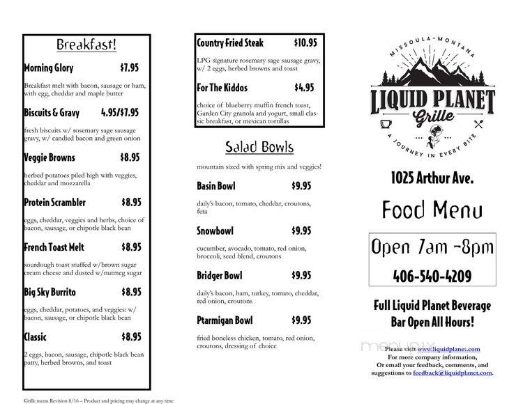 Liquid Planet Grille - Missoula, MT menu_pic