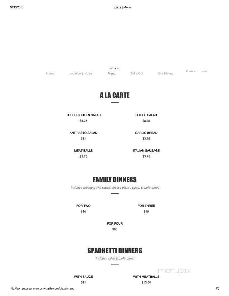 Sorrento's Pizza - San Marcos, CA menu_pic