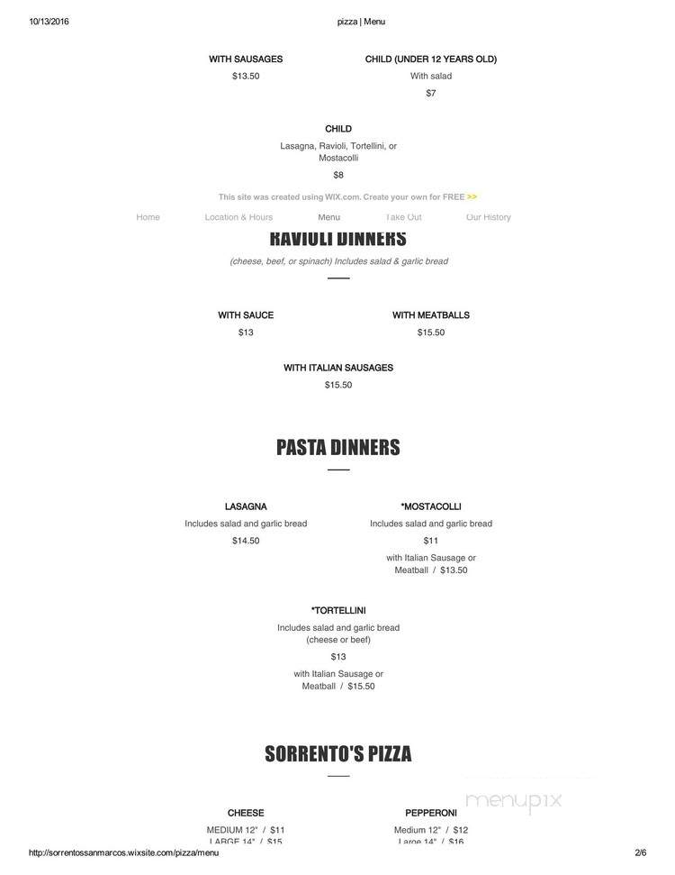 Sorrento's Pizza - San Marcos, CA menu_pic