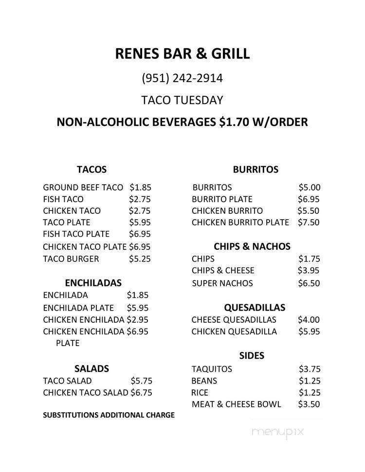 Rene's - Moreno Valley, CA menu_pic