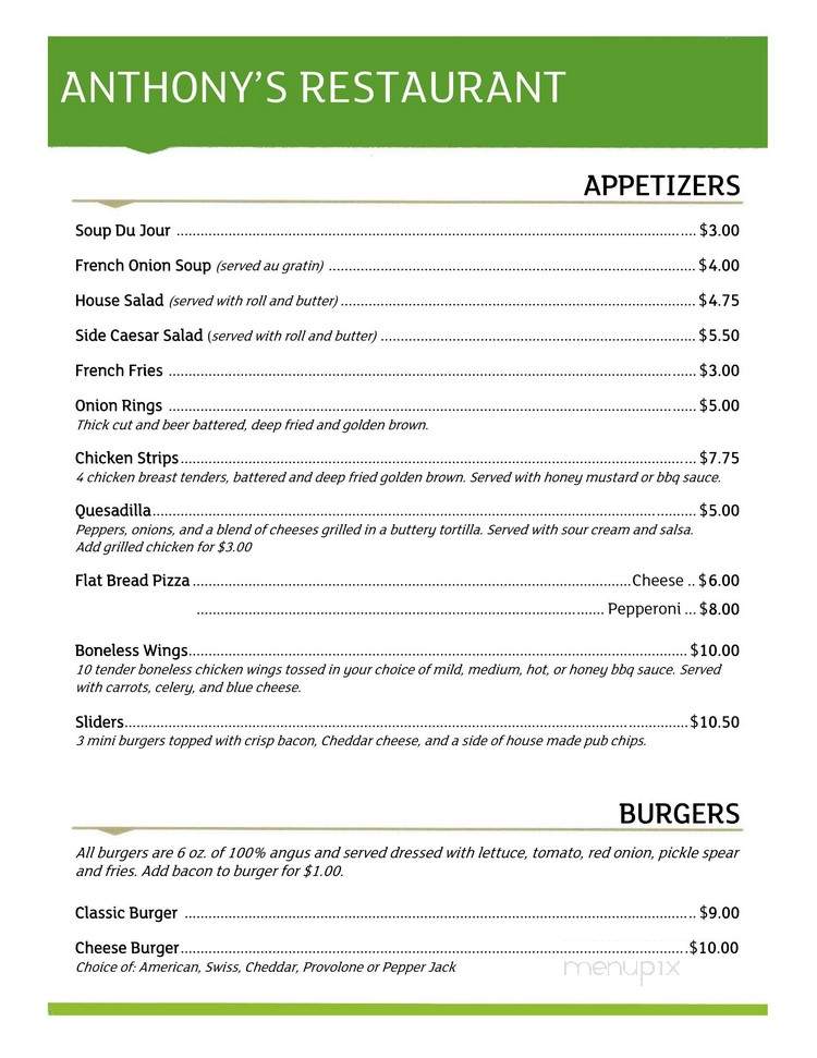 Anthony's Restaurant and Lounge - Elmira, NY menu_pic