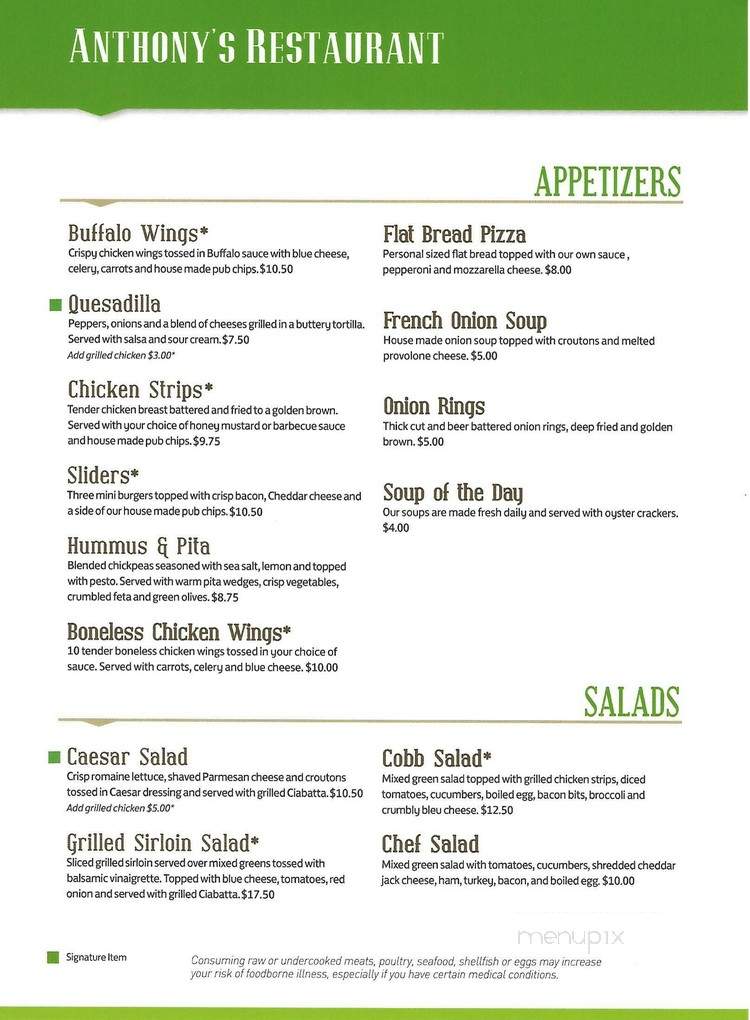Anthony's Restaurant and Lounge - Elmira, NY menu_pic