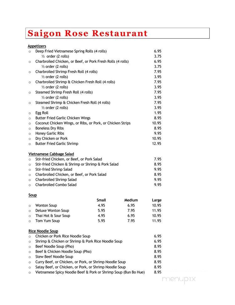 Saigon Rose Restaurant - Saskatoon, SK menu_pic