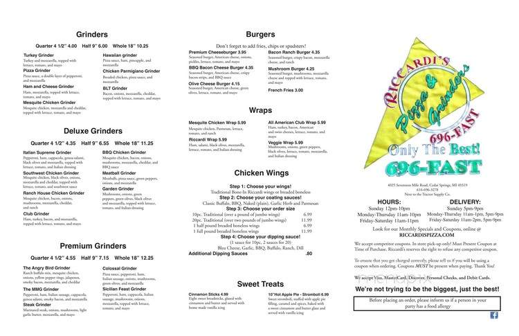 Riccardi's Pizza & Subs - Cedar Springs, MI menu_pic