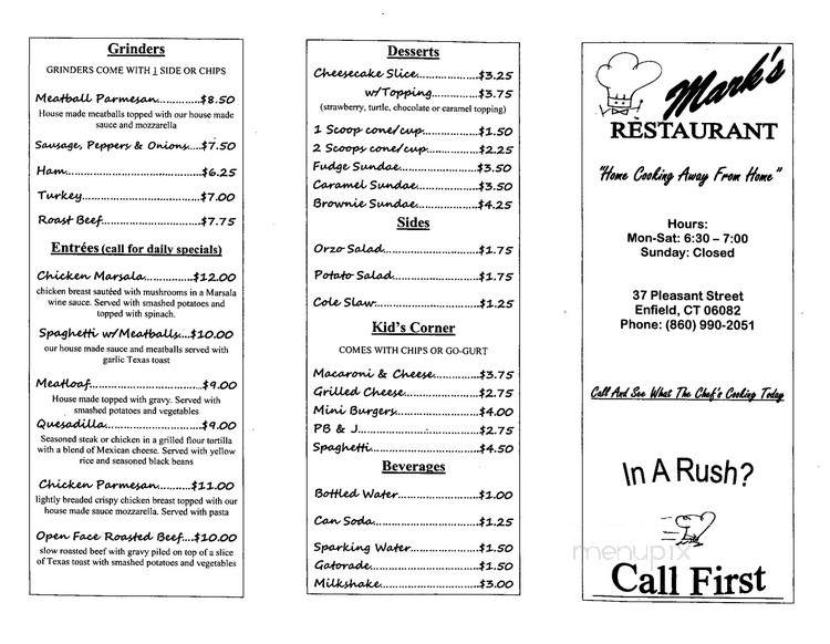 Mark's Restaurant - Enfield, CT menu_pic