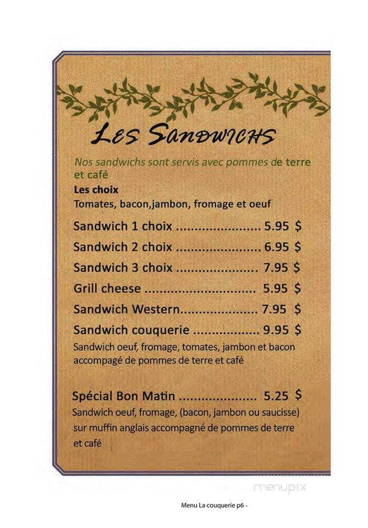 La Couquerie - Cowansville, QC menu_pic