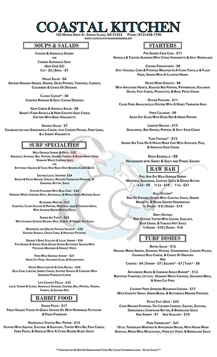 Coastal Kitchen - St Simons Island, GA menu_pic