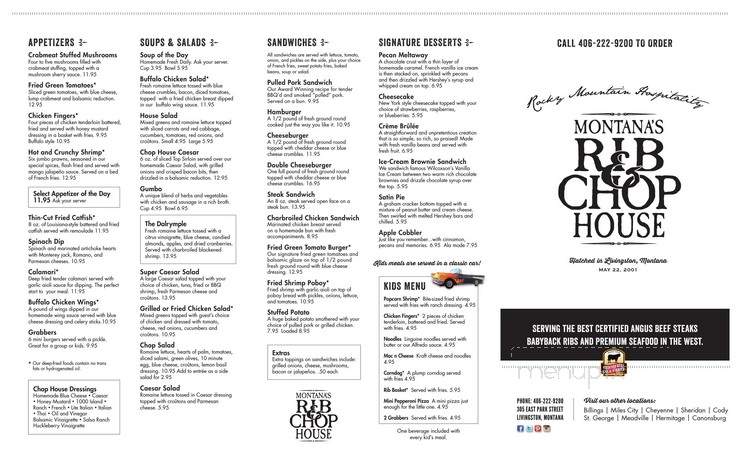 Rib & Chop House - Livingston, MT menu_pic