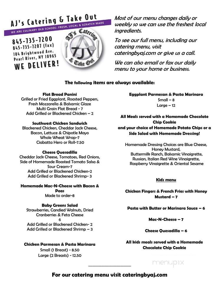 AJ's Catering & Take Out - Pearl River, NY menu_pic