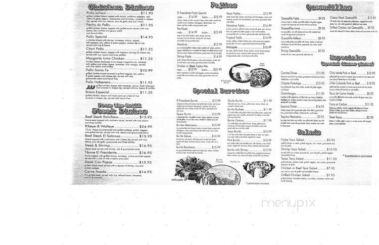El Presidente - De Pere, WI menu_pic