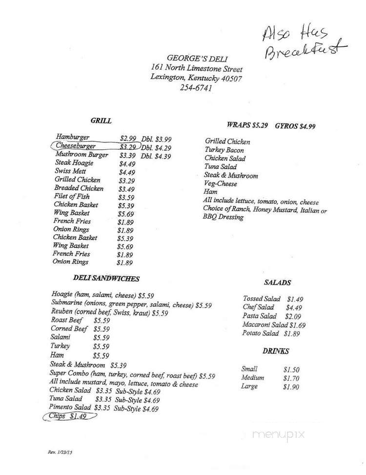 George's Deli - Lexington, KY menu_pic