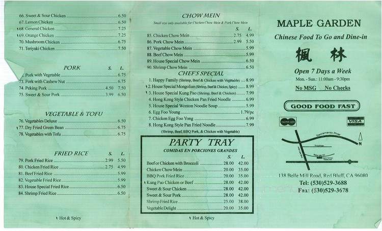 Online Menu Of Maple Garden Red Bluff Ca