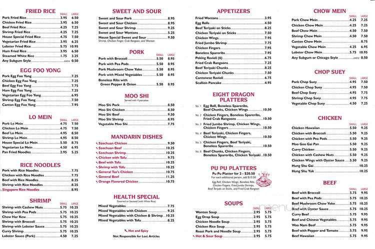 Eight Dragons Take Out Restaurant - Athol, MA menu_pic