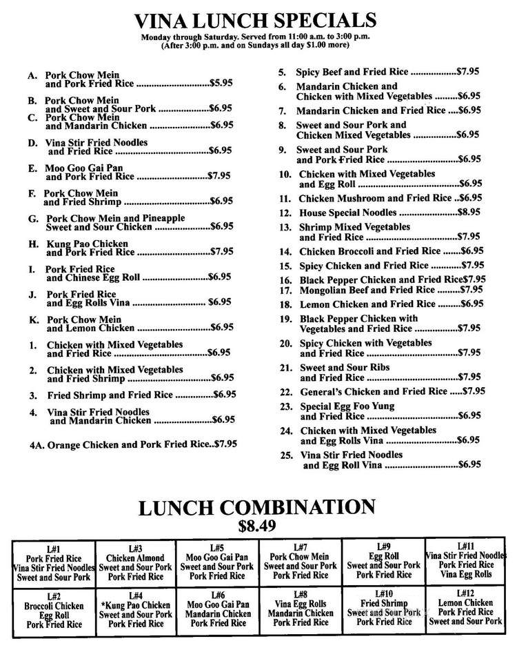 Vina Vietnamese Restaurant - Meridian, ID menu_pic