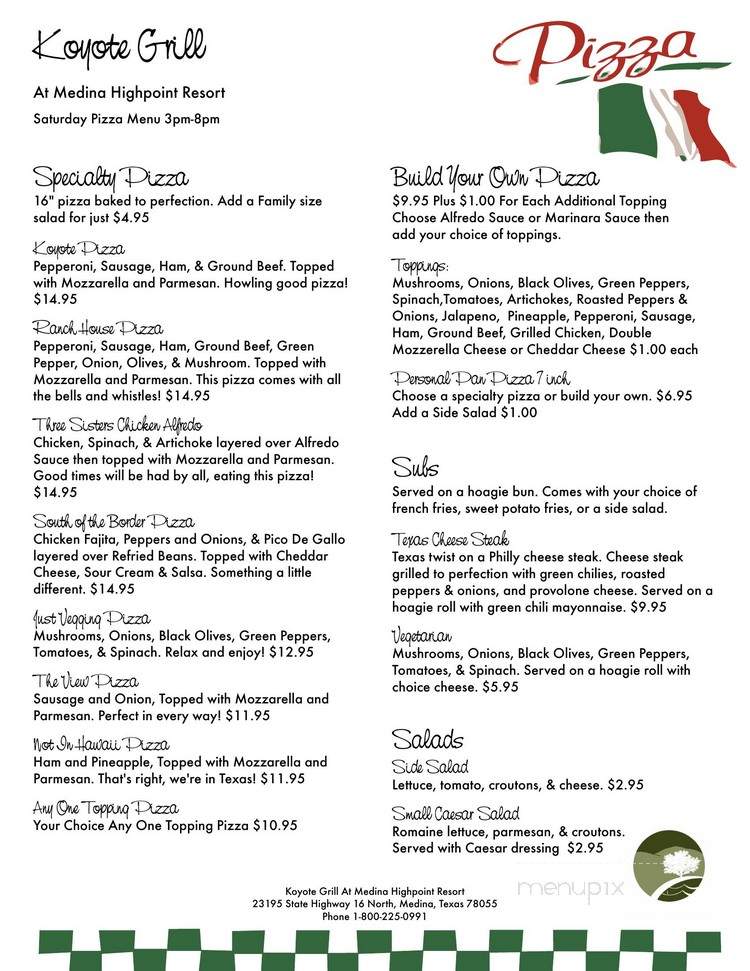 Koyote Grill - Medina, TX menu_pic