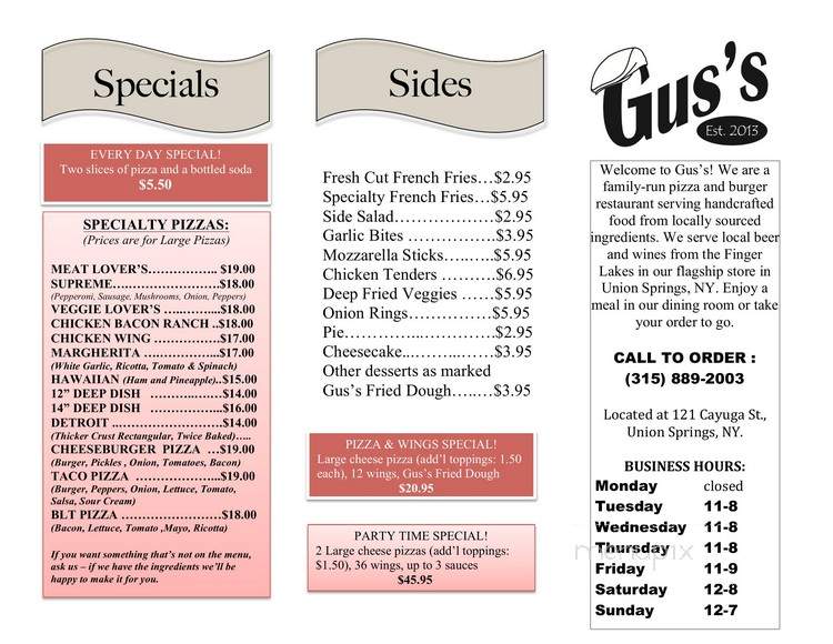 Gus's - Union Springs, NY menu_pic