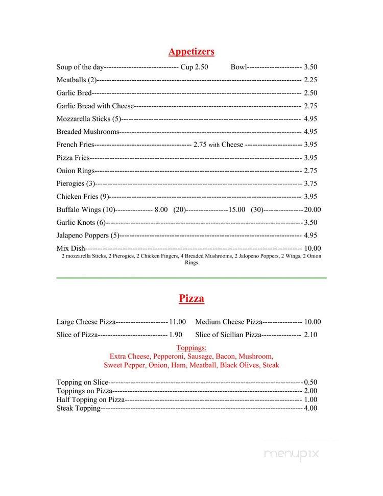 Tony's Pizza - Stockertown, PA menu_pic