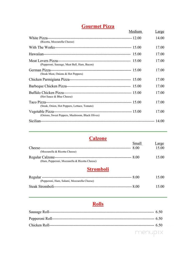 Tony's Pizza - Stockertown, PA menu_pic