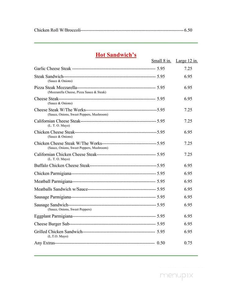 Tony's Pizza - Stockertown, PA menu_pic
