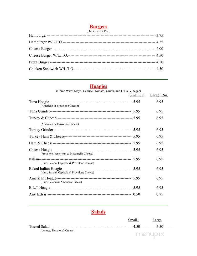 Tony's Pizza - Stockertown, PA menu_pic