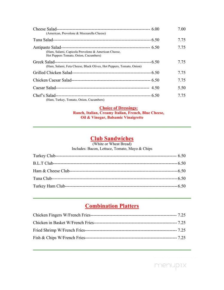Tony's Pizza - Stockertown, PA menu_pic